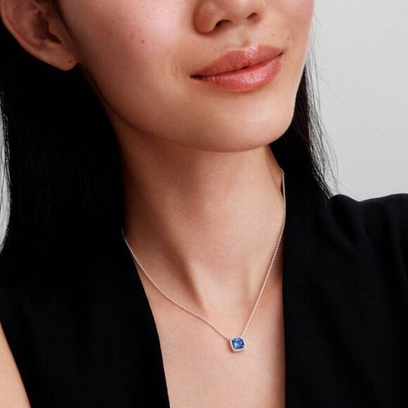 Pandora Sparkling Square Blue Halo Pendant Necklace NWT - Picture 4 of 4